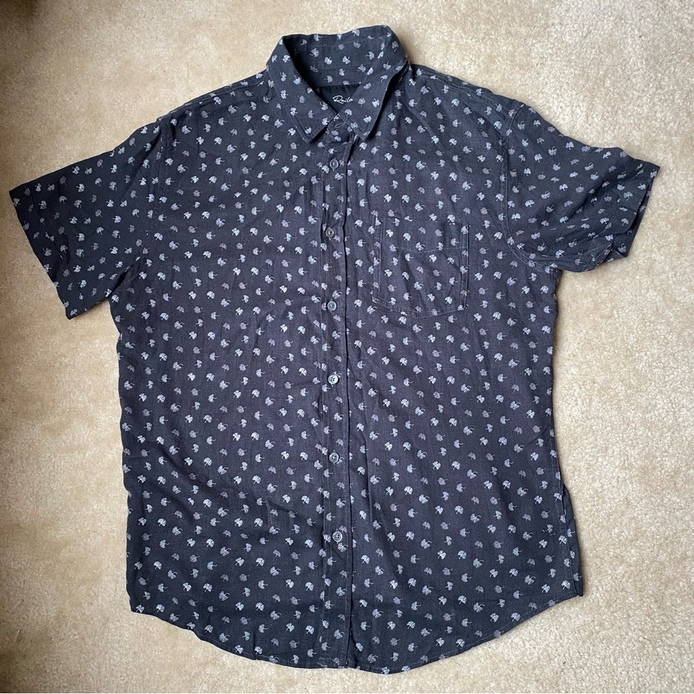 Rails Carson Shirt in Ginko Shadow Print - Men’s Charcoal Gray Leaf Pattern - M